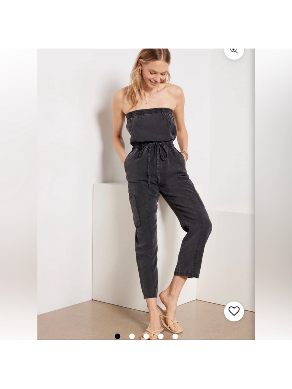 Evereve Washed Black Strapless Drawstring Jumpsuit - Picture 3 of 3